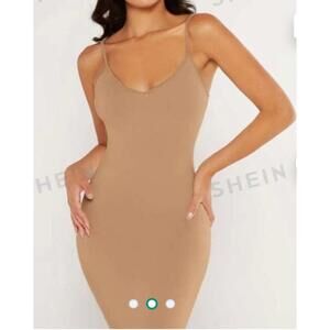 Beige SHEIN Bodycon Women's Ribbed Knit Spaghetti Strap Dress Large‎